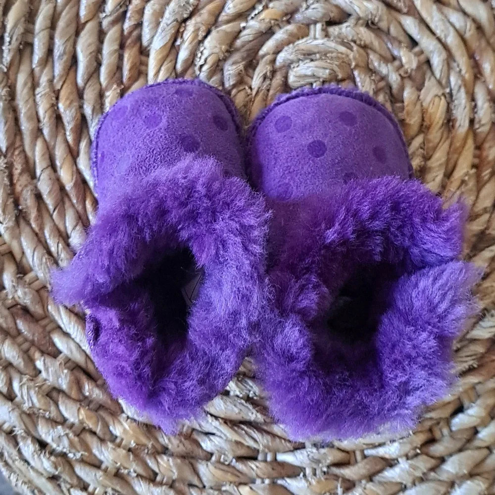 UGG Infant‎ Girls Erin Purple Suede Leather Polka Dot Print Pull-On Booties XS